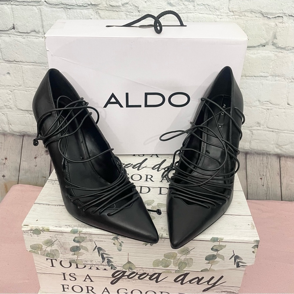 Aldo  Black Nanna  Lace Up Heel Stiletto Shoe Size: 9